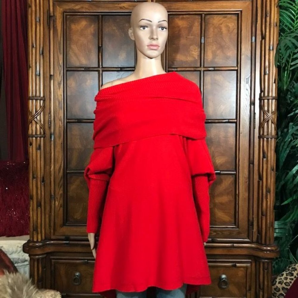 Crimson On/Off Shoulder Dolman Ribbed Sleeve Sweater